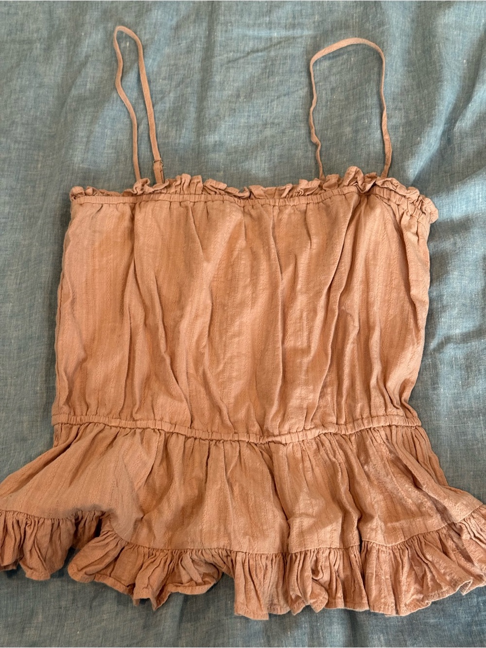 Womens Rust Pink Ruffle Cami Top with Spaghetti Straps